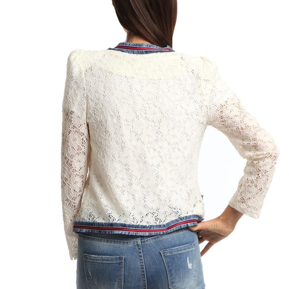 NWT! Gracia Denim Trim Lace Jacket - Picture 3 of 3
